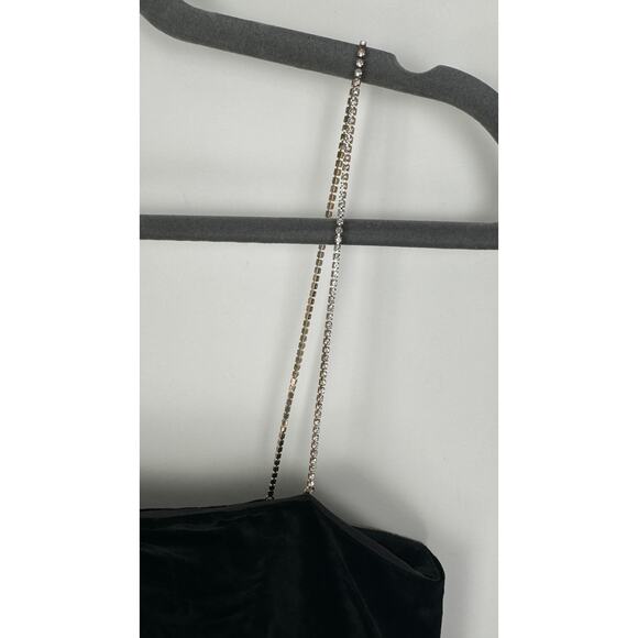 House Of Harlow 1960 Black Velvet Mini Dress Crystal Strap Womens Small New - Picture 10 of 13